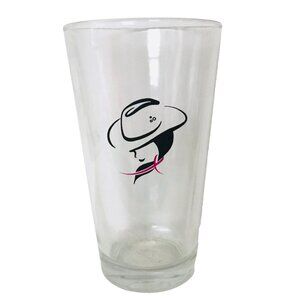 Vtg Stylized Cowgirl Pint Glass Cowboy Hat Pink Scarf Lady Female Rider Horses